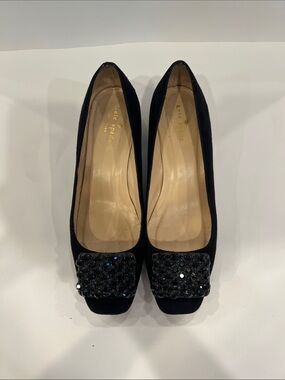 Kate Spade  Black Jeweled Suede 1” Heels Shoes